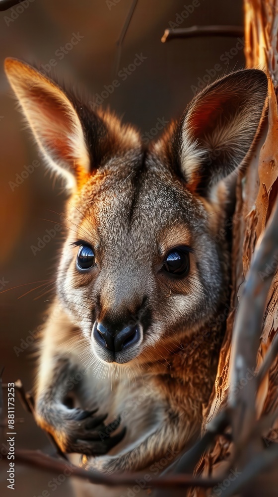 Fototapeta premium Close-up on the pouch of a mother wallaby, a peek into the nurturing world of marsupials