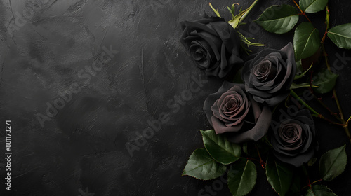 Fototapeta Naklejka Na Ścianę i Meble -  Black roses on dark background symbolizing grief and loss concept