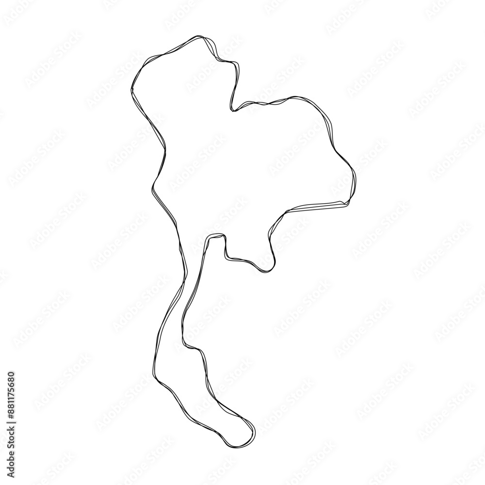 Thailand country simplified map.Thin triple pencil sketch outline isolated on white background. Simple vector icon Thailand country simplified map.Thin triple pencil sketch outline isolated on white background. Simple vector icon