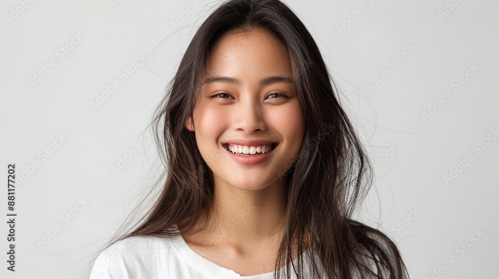 Radiant Asian Beauty � Smiling Woman on White Background Radiant Asian Beauty � Smiling Woman on White Background