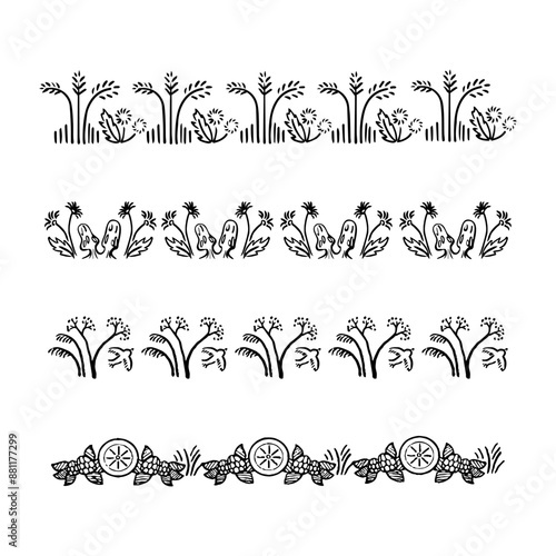 Prairie Grass Folk Art Line Patterns or Icons