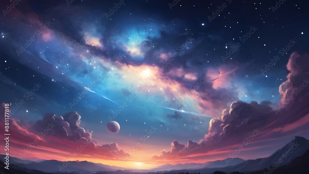 Naklejka premium A vibrant cosmic sky