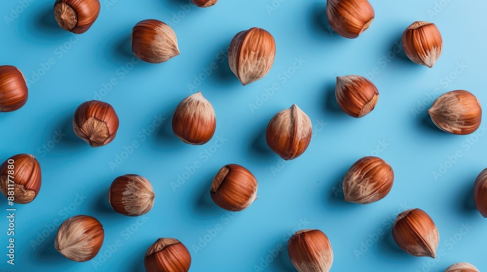 Hazelnuts without shells against blue background Hazelnuts without shells against blue background