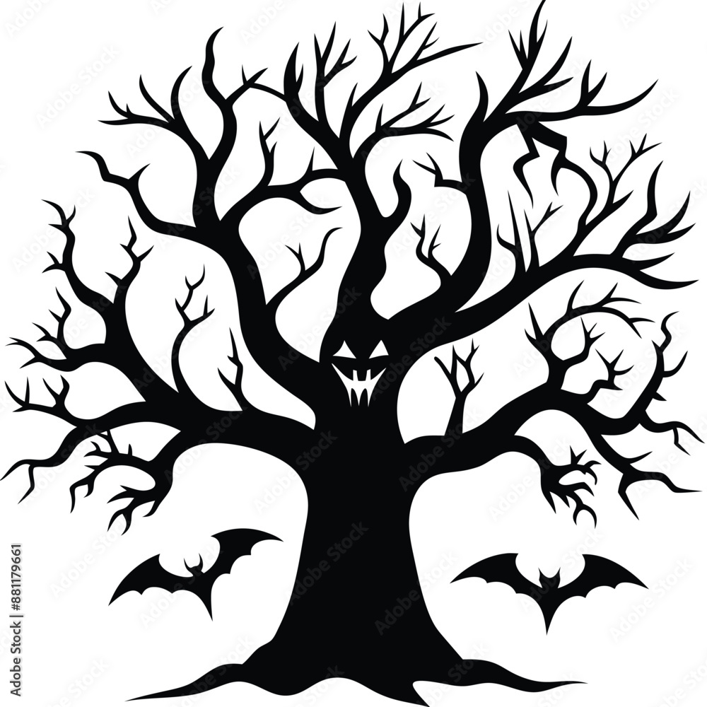 Vector Silhouette of Gotham Halloween Tree on White Background Vector Silhouette of Gotham Halloween Tree on White Background