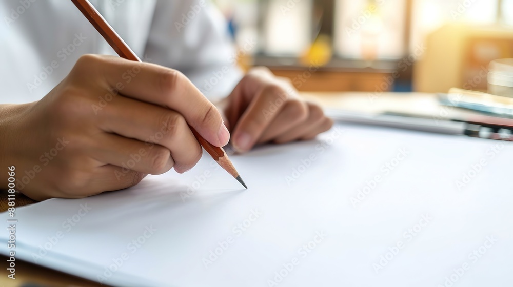 Creative Student Drawing on Blank Paper with Pencil, Empty Copy Space for Design Concept Creative Student Drawing on Blank Paper with Pencil, Empty Copy Space for Design Concept
