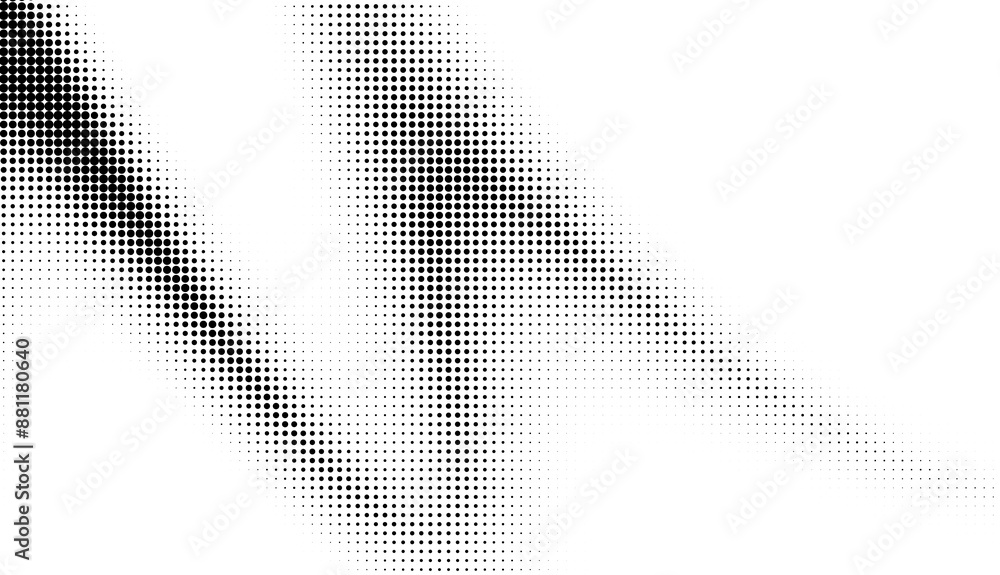 Fototapeta premium Monochrome gradient halftone dots background. Overlay png illustration. Abstract grunge dots on transparent background
