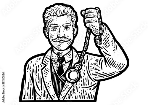Tableau sur toile hypnotist man sketch engraving PNG illustration