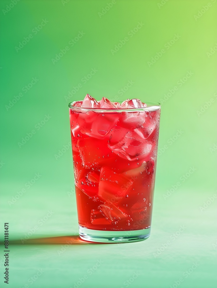 Light Red Summer Drink on a green Background with Sunlight and Shadows Light Red Summer Drink on a green Background with Sunlight and Shadows