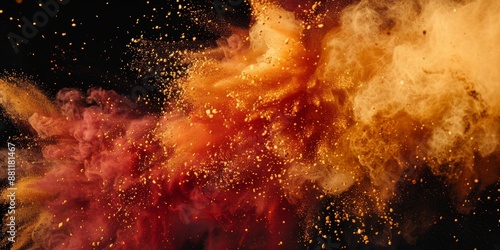 Explosive Orange Powder Burst in Black Background
