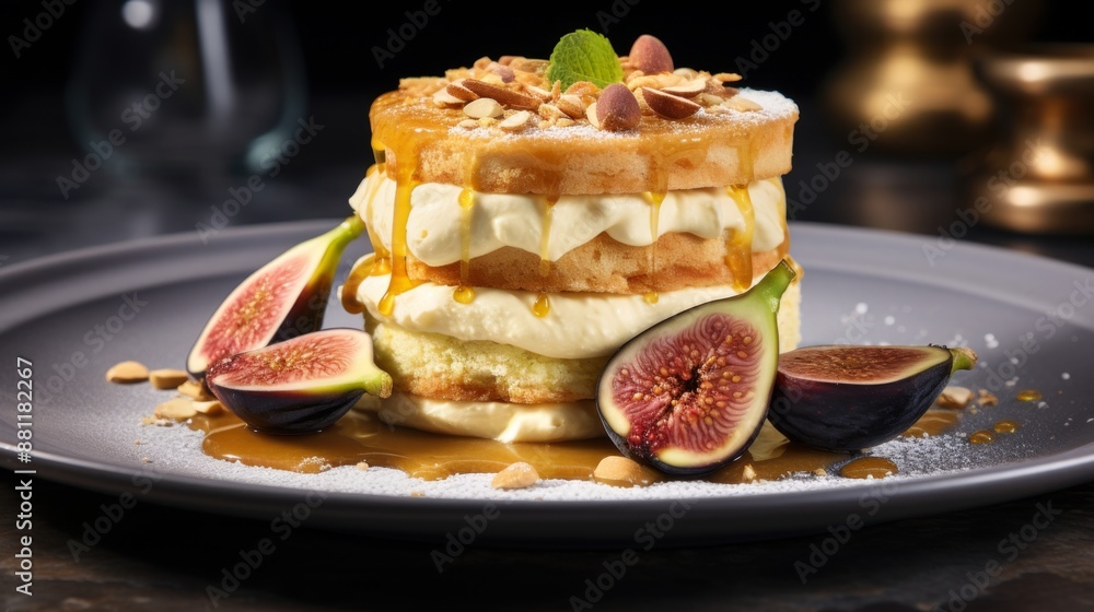 Gourmet Fig and Cream Layered Dessert on Elegant Plate Gourmet Fig and Cream Layered Dessert on Elegant Plate