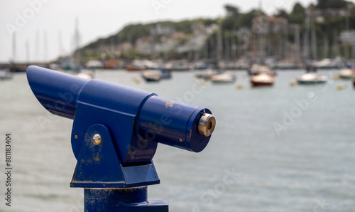 Close and selective focus on a viewing telescope in Brixham Harbour photo