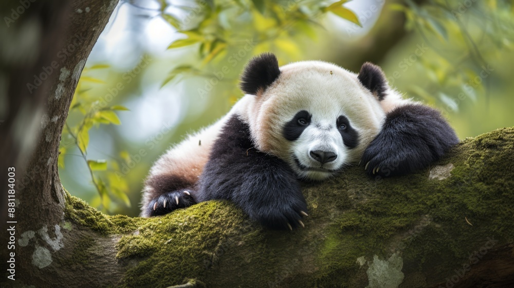 Obraz premium Resting Panda Cub in Nature. World Animal Day