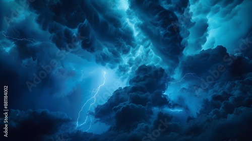 a brilliant bolt of lightning illuminates the darkness, its electric blue hue casting an eerie glow across the stormy clouds. © Love Mohammad
