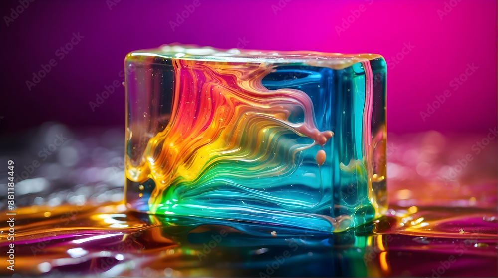 Colorful abstract cube with dripping paint