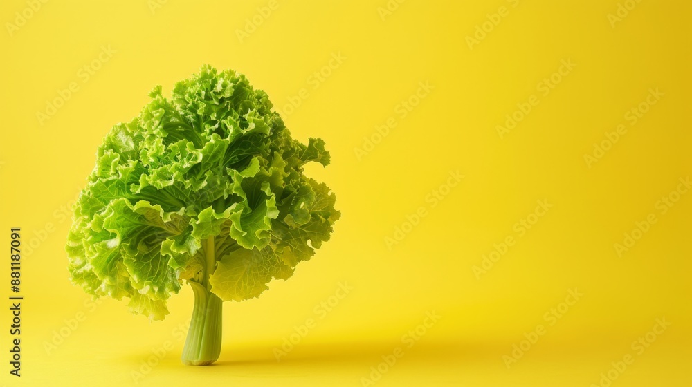 Obraz premium World Vegetarian Day. Fresh Green Lettuce on Yellow Background