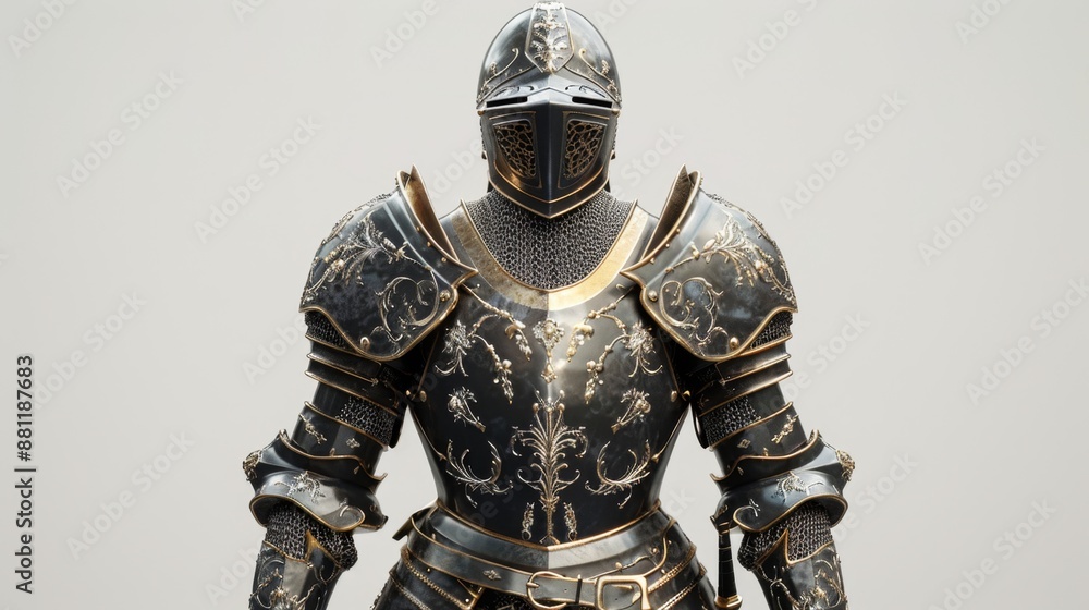 Medieval Knight in Full Armor Standing Against Neutral Background Medieval Knight in Full Armor Standing Against Neutral Background