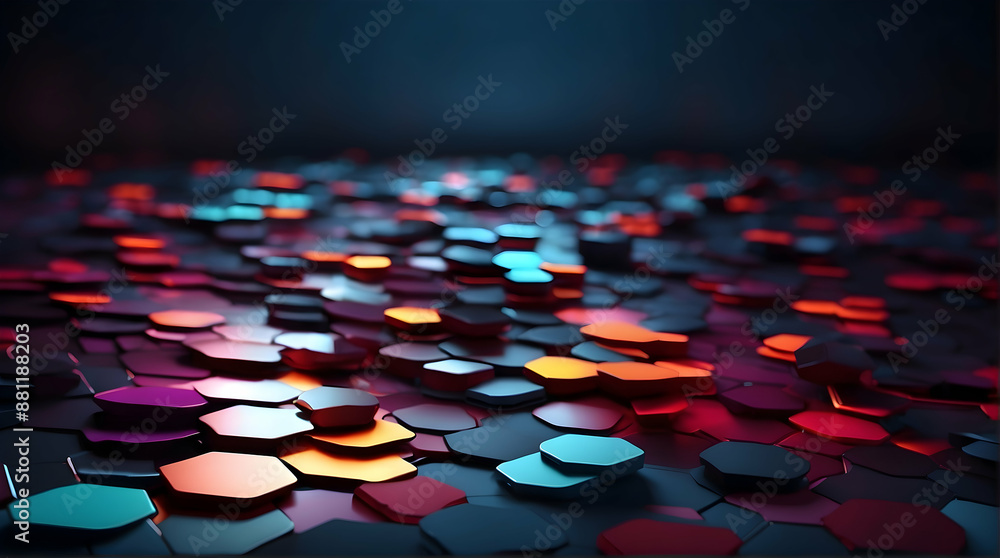 3D render of red and blue hexagonal shapes 3D render of red and blue hexagonal shapes