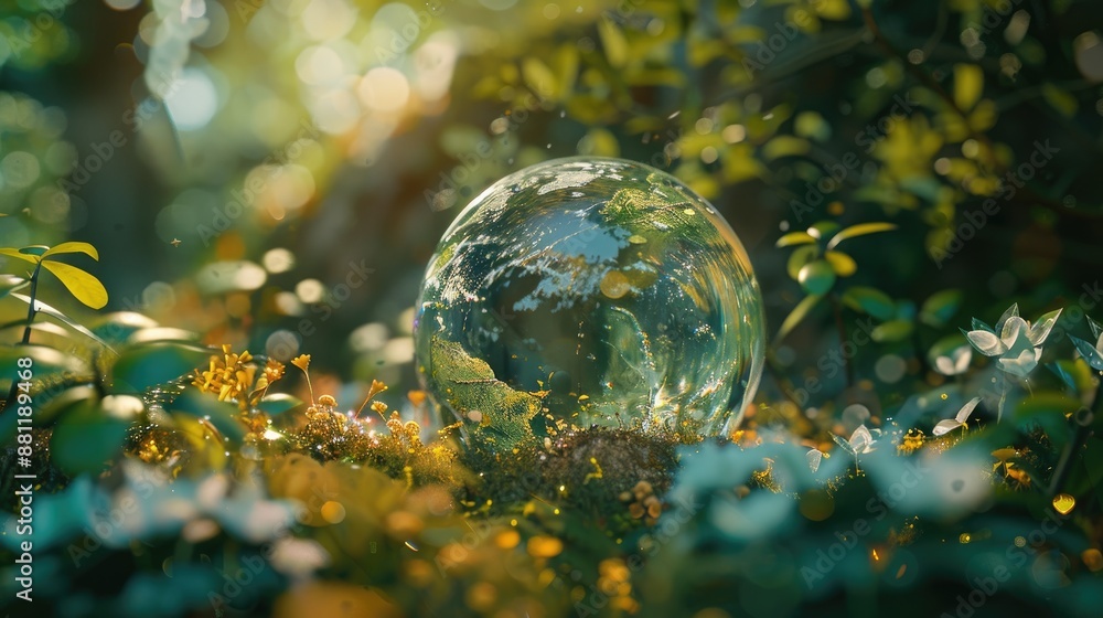 Earth Day imagery with crystal globe nature backdrop environmental awareness Earth Day imagery with crystal globe nature backdrop environmental awareness