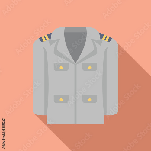 Grey captain uniform jacket with golden buttons and stripes on a light red background with shadow