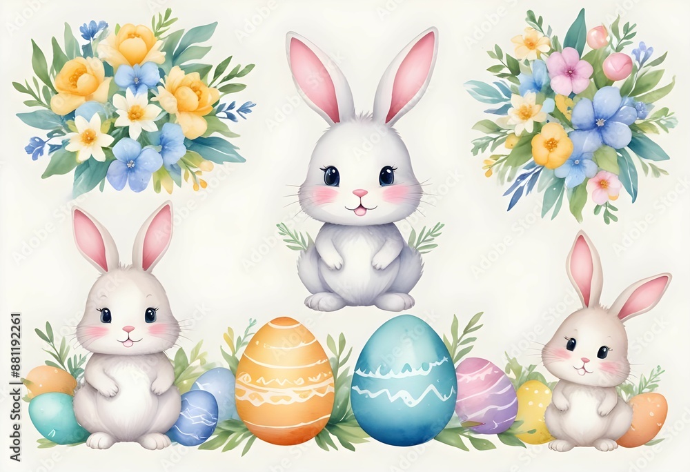 Cute easter bunnies with eggs clipart Cute easter bunnies with eggs clipart