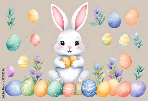 Cute easter bunnies with eggs clipart