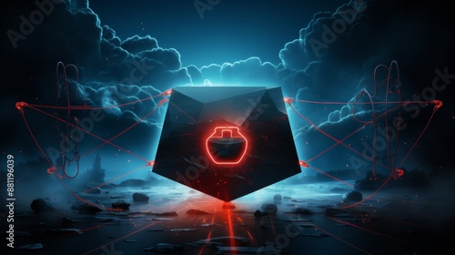 Vibrant red security alert symbol on blurred backgroundconcept of fraud and danger. photo