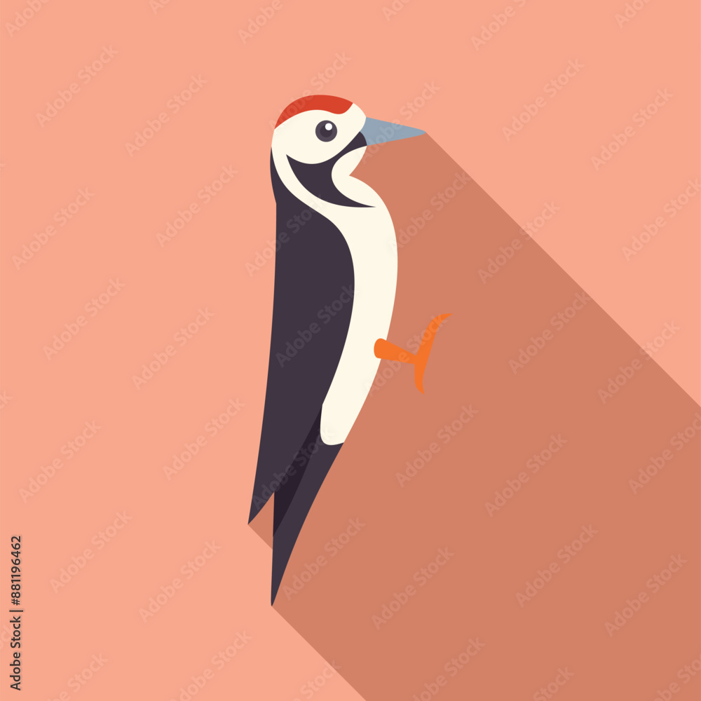 Minimalist illustration of a black woodpecker with red head, clinging to a tree trunk Minimalist illustration of a black woodpecker with red head, clinging to a tree trunk
