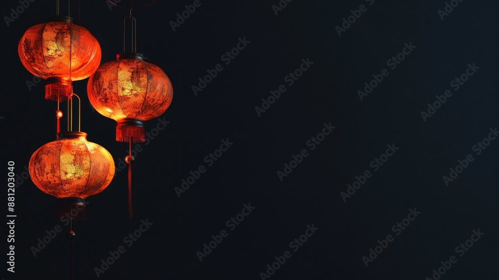 Fototapeta premium Red lanterns hanging against dark background, creating festive atmosphere