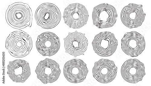 Melting distorted circles collection isolated on white background. Uneven round shapes.