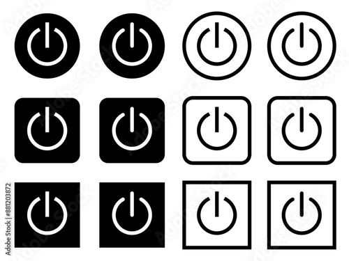 シンプル電源・起動丸四角ボタンセット：黒