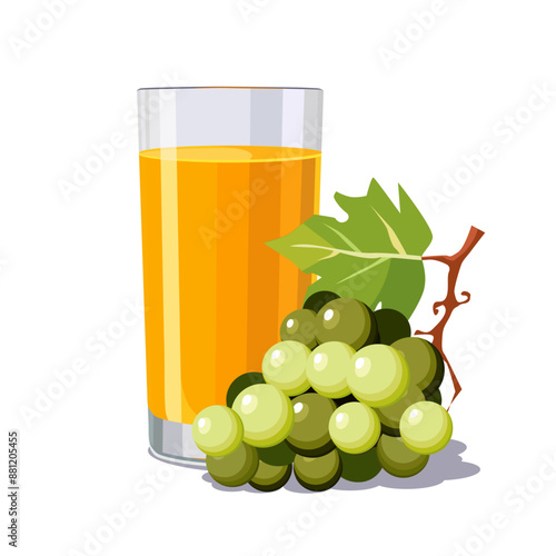 Full glass of yellow freshly squeezed grape juice. Isolated vector summer drink for flat design