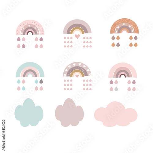  Set  of Pastel Rainbows with raindrops Vector illustration with Scandinavian hand drawn style

Язык ключевых слов: English

Ключевые слова: cute, pastel, rainbow, raindrops, hearts, vector, illustr