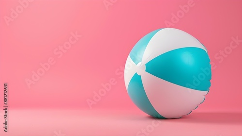 Turquoise and White Beach Ball on a pink Background. Summer Wallpaper