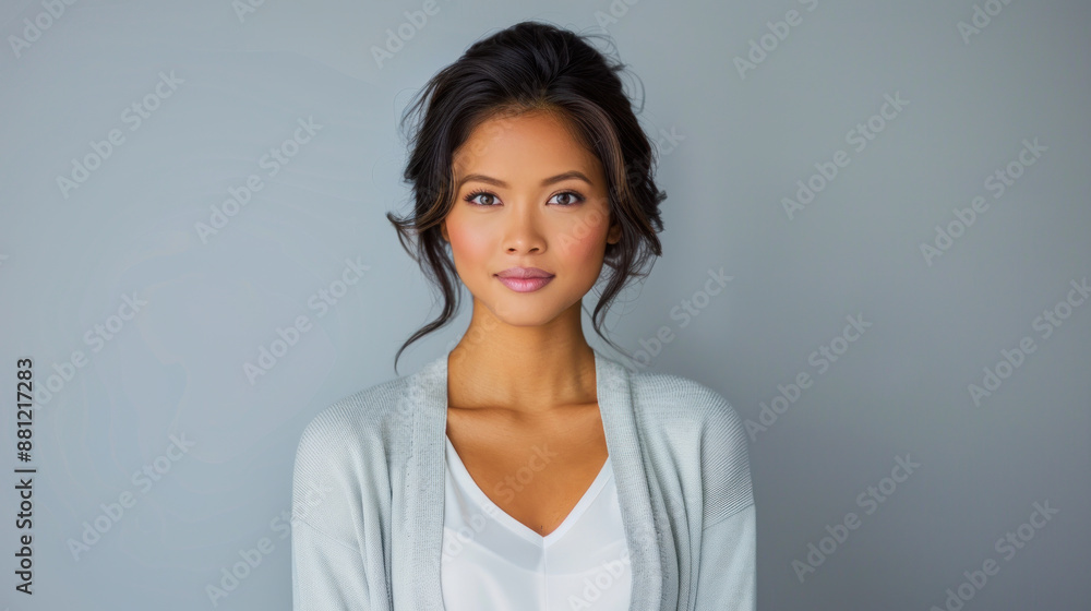 young asian business woman portrait against light gray background young asian business woman portrait against light gray background