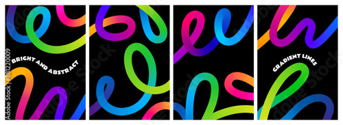 Abstract Backgrounds with Color Squiggle Lines. Rainbow Gradient Design Elements