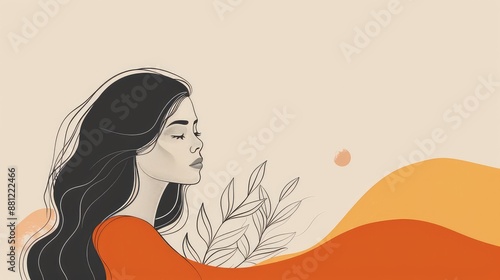 Elegant Female Silhouette Against Warm Toned Abstract Shapes