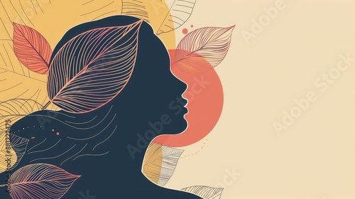 Elegant Female Silhouette Against Warm Toned Abstract Shapes