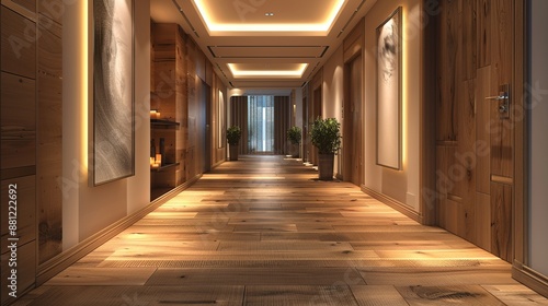 Elegant Wooden Hallway with Warm Lighting