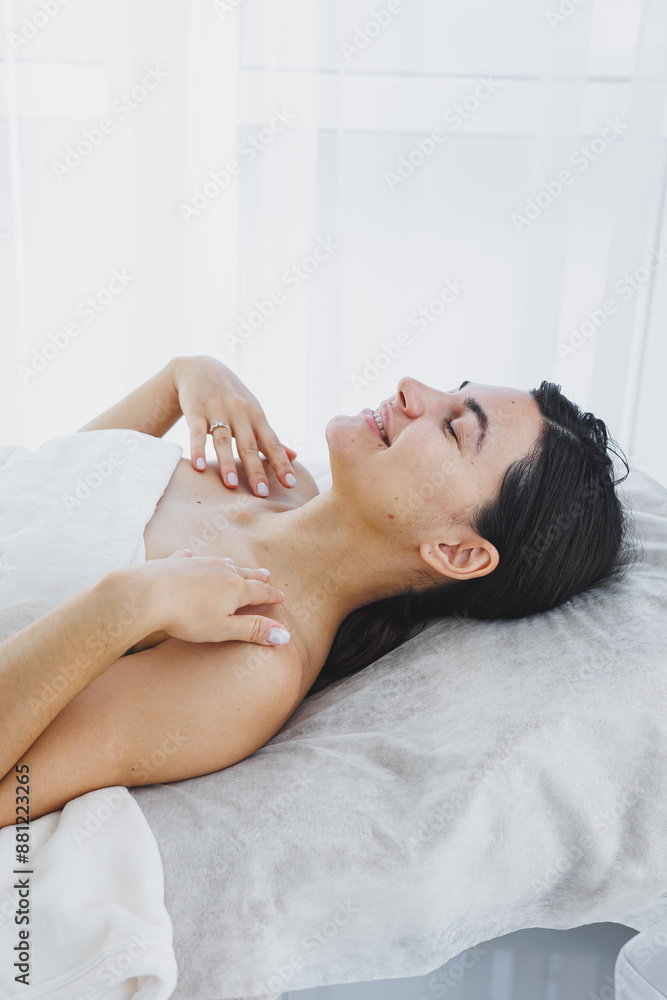 Close-up of a woman's face with a cosmetic mask on her face. Facial skin care. Female beauty. Close-up of a woman's face with a cosmetic mask on her face. Facial skin care. Female beauty.
