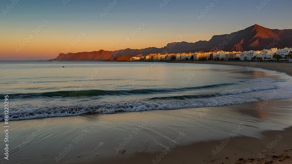 Fototapeta premium Golden Hour Bliss Beach of Puerto de La Aldea , Gran Canaria