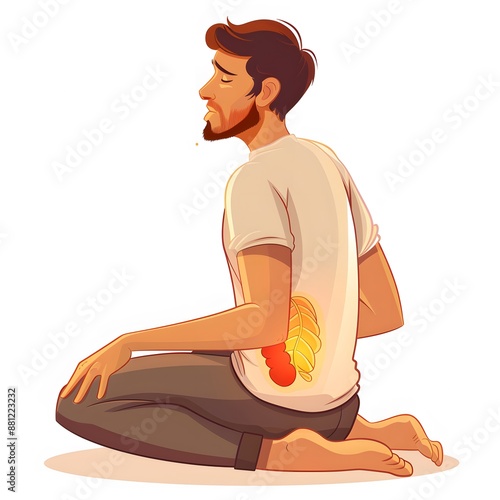 back pain, kidney inflammation, man suffering from backache at home, health problems concept isolated on white background, png photo