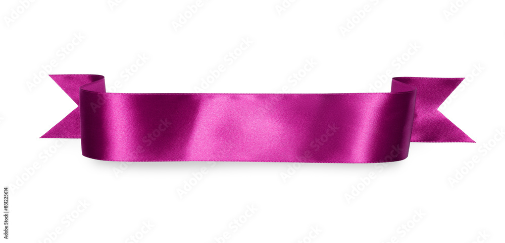 Purple satin ribbon isolated on white, top view. Space for text Purple satin ribbon isolated on white, top view. Space for text
