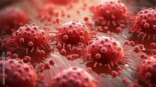 3d rendering of biological lymphocytes engaging with cancer cells in a medical illustration photo