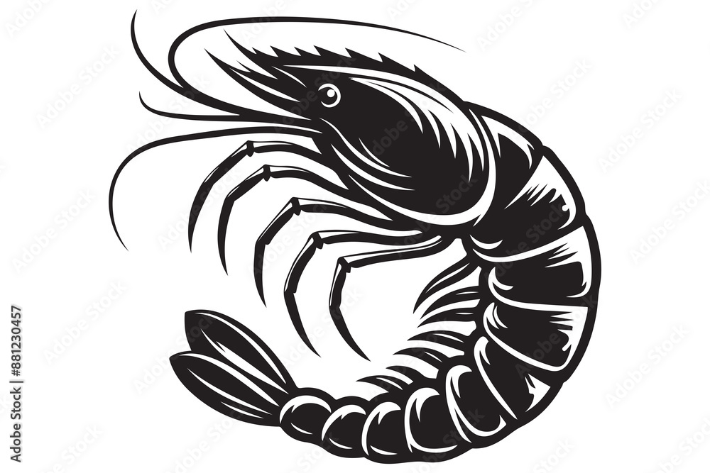Fototapeta premium Black shrimp silhouette style vector illustration art isolated on transparent background - Generative AI