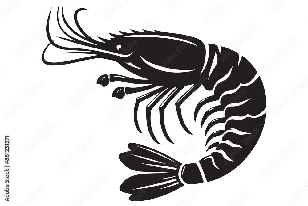 Fototapeta premium elegant black silhouette style shrimp logo template vector illustration art isolated on transparent background - Generative AI