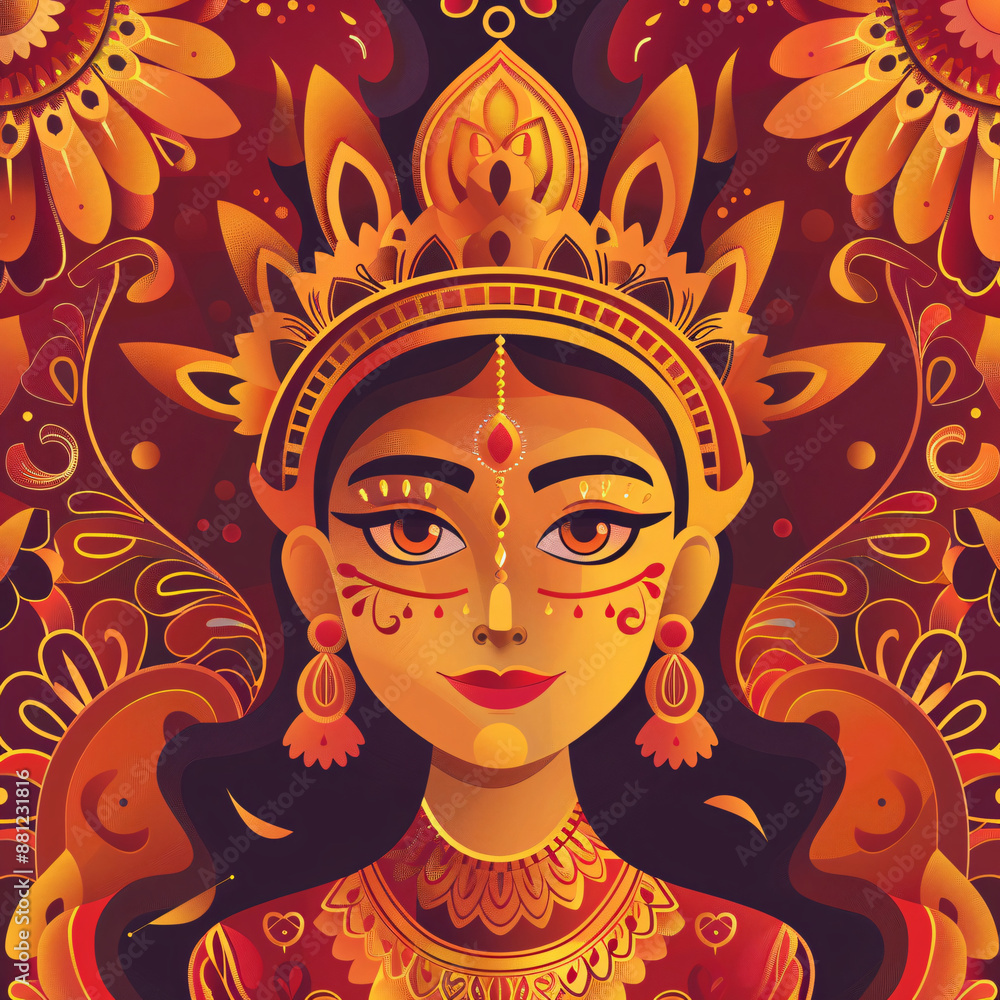 Close Face of Durga Puja themed banner texture with hindu goddess Colorful Indian Illustration. Close Face of Durga Puja themed banner texture with hindu goddess Colorful Indian Illustration.
