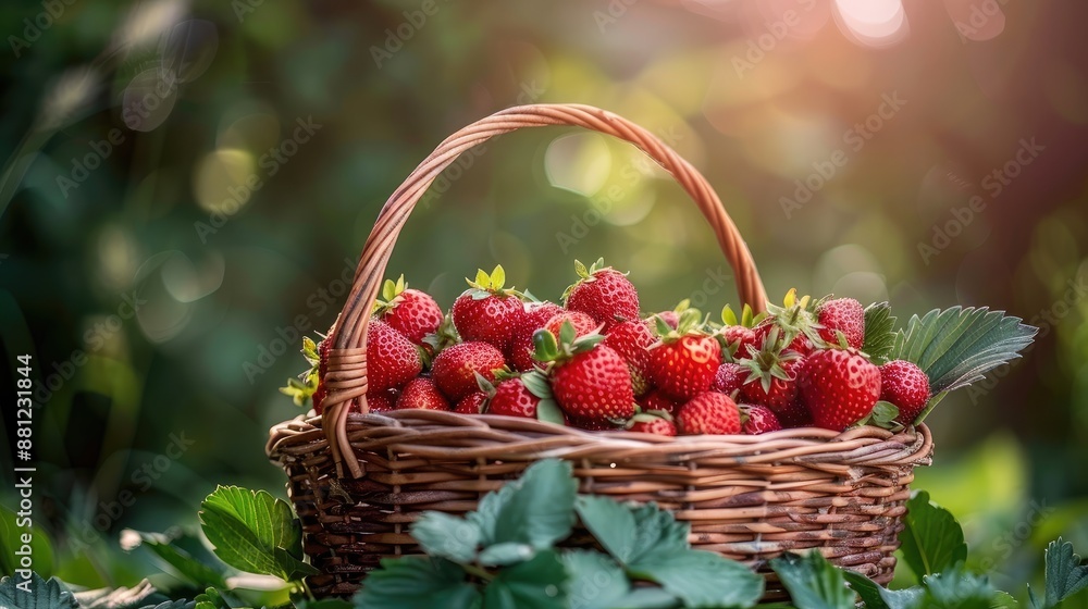 Freshly picked strawberries in basket Freshly picked strawberries in basket
