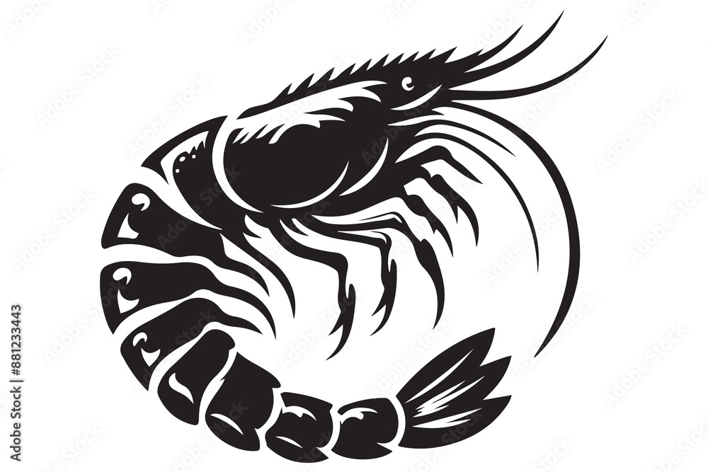 Obraz premium Black shrimp silhouette style vector illustration art isolated on transparent background - Generative AI
