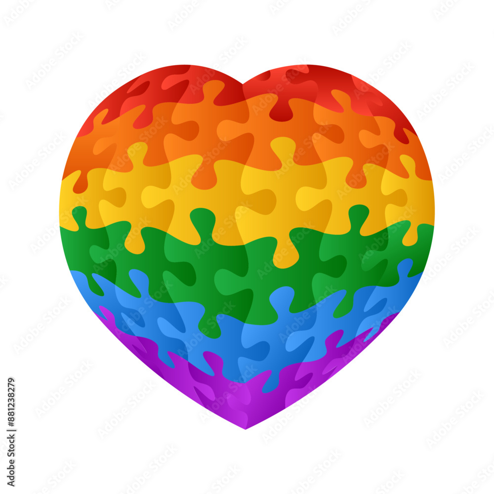 Heart puzzle assembled from pieces with the colors of the gay pride flag LGBT. Vector isolated on white background. Heart puzzle assembled from pieces with the colors of the gay pride flag LGBT. Vector isolated on white background.