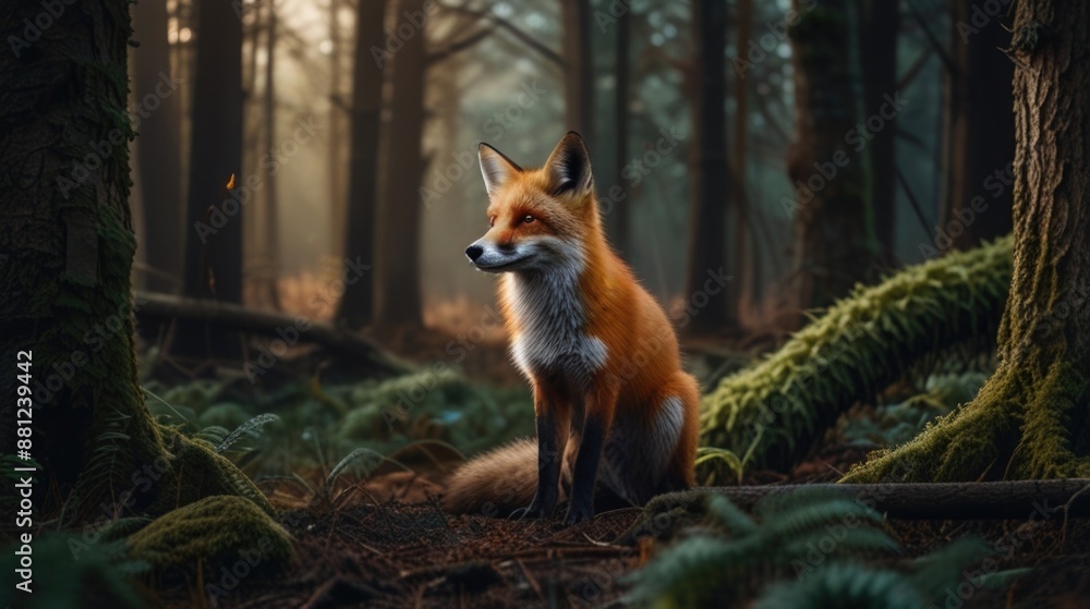Red fox standing in the forest Red fox standing in the forest